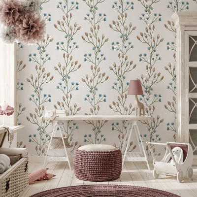Tapet floral delicat cu design Love in a Mist White