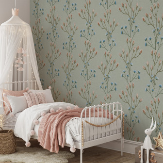 Tapet floral verde cu design delicat