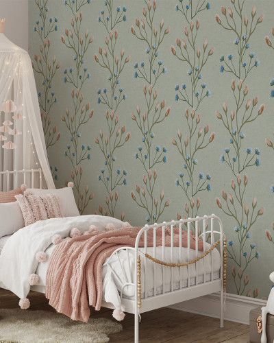 Tapet floral verde cu design delicat