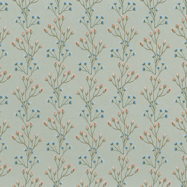 Tapet floral verde cu design delicat