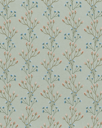 Tapet floral verde cu design delicat