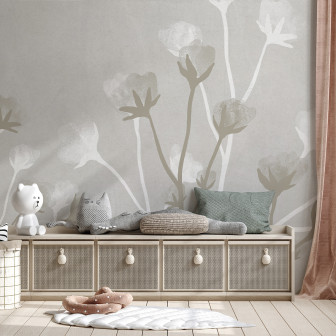 Tapet floral bej cu design delicat în camera unui copil