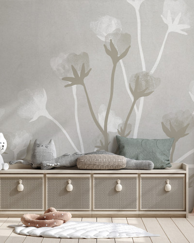 Tapet floral bej cu design delicat în camera unui copil