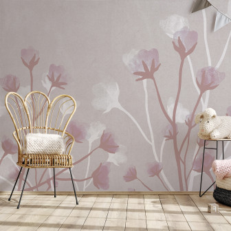 Tapet cu design floral pastelat Bellflower Garden Pink