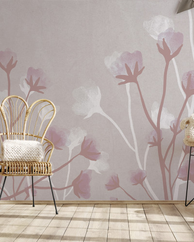 Tapet cu design floral pastelat Bellflower Garden Pink