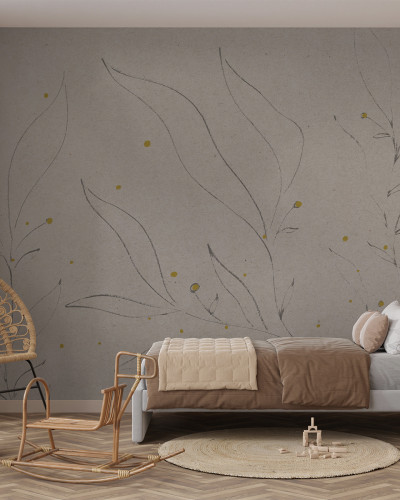 Tapet bej cu design floral Dandelion Dreams într-o cameră decorată