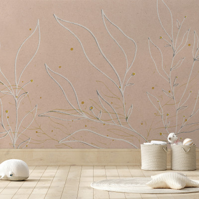 Tapet decorativ floral roz cu detalii delicate