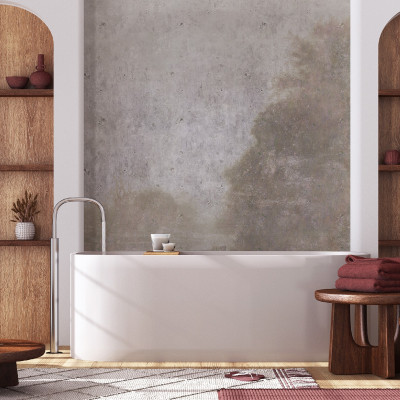 Tapet decorativ cu aspect artistic într-o baie modernă
