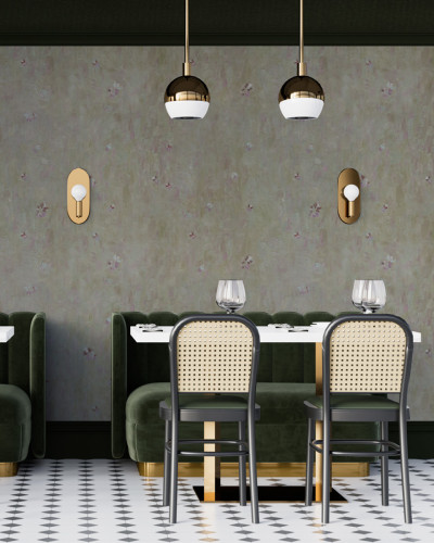 Tapet cu design floral delicat, în nuanțe de verde deschis. Perfect pentru un decor elegant și modern.