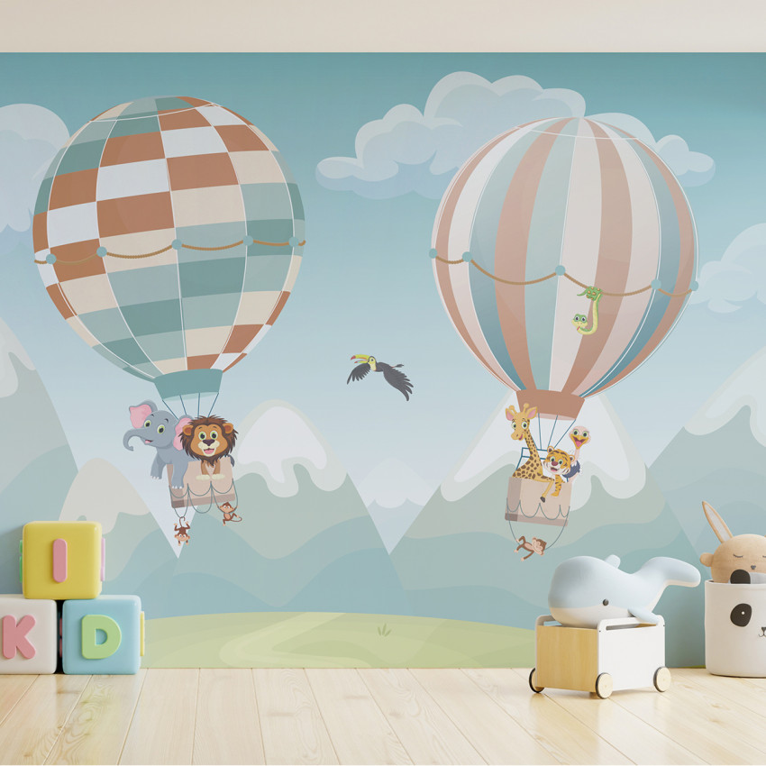 Tapet pentru copii cu baloane cu aer cald si animale, Flying Ark, Dream Prints