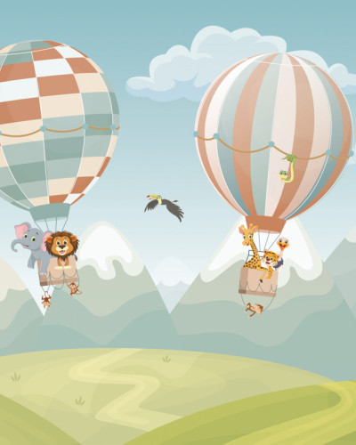Tapet pentru copii cu baloane cu aer cald si animale, Flying Ark, Dream Prints