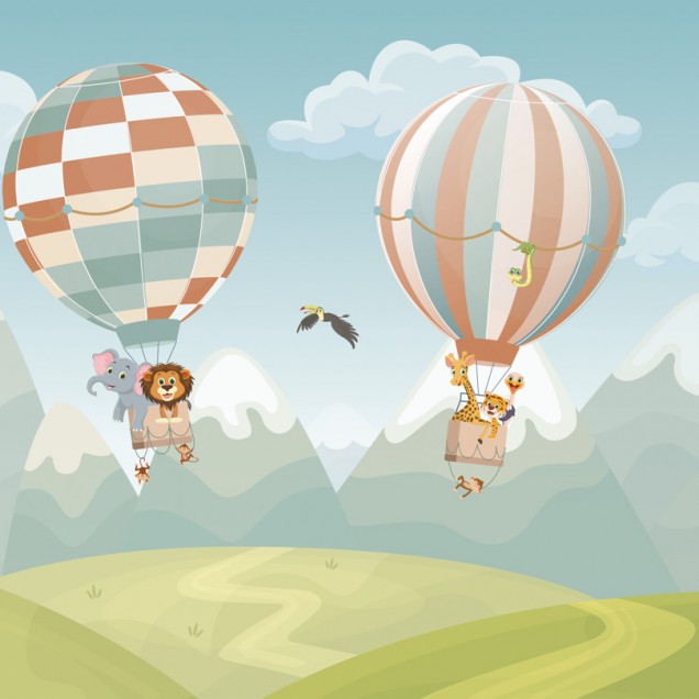 Tapet pentru copii cu baloane cu aer cald si animale, Flying Ark, Dream Prints