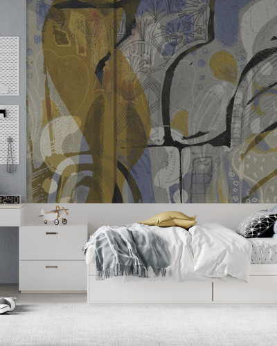 Tapet abstract cu design retro în nuanțe de violet, auriu și gri
