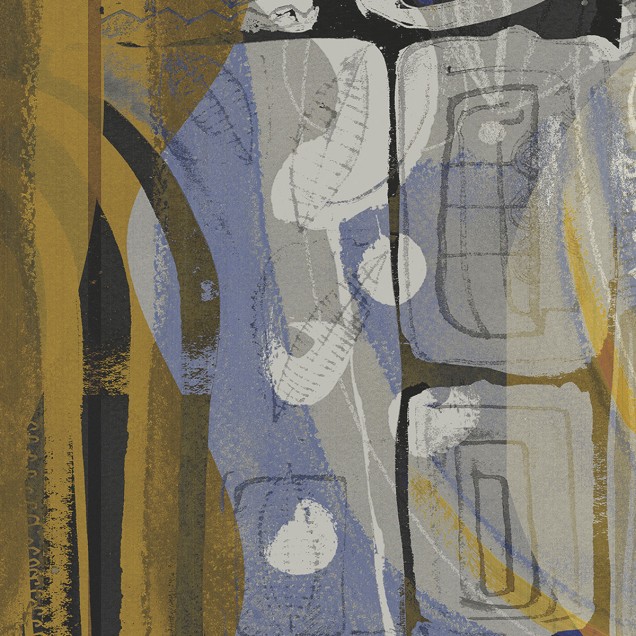 Tapet abstract cu design retro în nuanțe de violet, auriu și gri