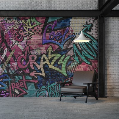 Graffiti cu stil pe un perete de cărămidă