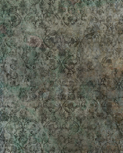 Tapet Homage to Damascus Deep Green, cu design floral complex, în nuanțe de verde.