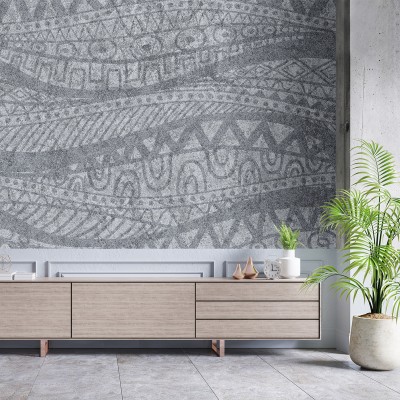 Tapet cu model geometric abstract, in nuante de gri.