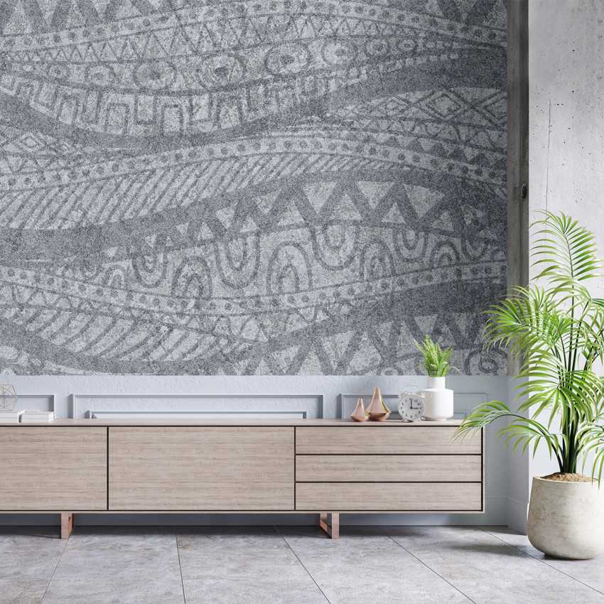 Tapet cu model geometric abstract, in nuante de gri.