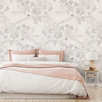 Tapet floral Butterflowers cu design minimalist, perfect pentru dormitor.