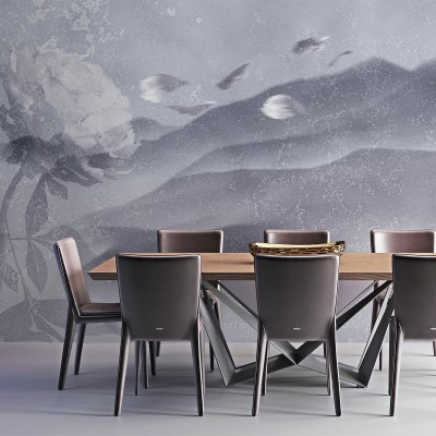 Tapet modern Edelweiss Black & White, cu imprimeu minimalist in nuante de gri si alb.