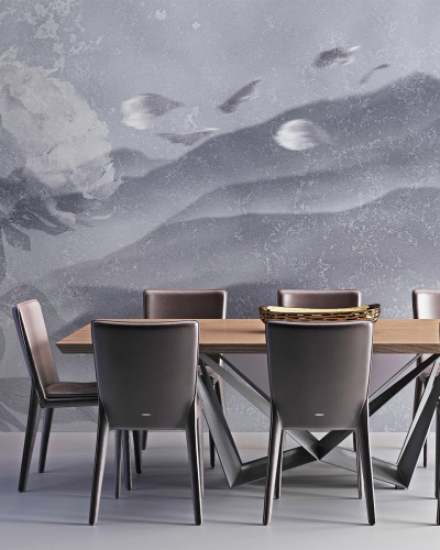 Tapet modern Edelweiss Black & White, cu imprimeu minimalist in nuante de gri si alb.