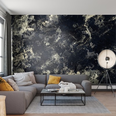 Tapet abstract cu design modern Blurred, Dream Prints cu nuanțe de gri și auriu