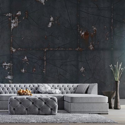 Tapet industrial cu aspect de beton spart si urme de rugina