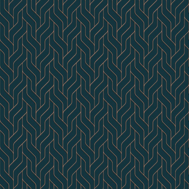 Tapet Stairway Navy - design geometric elegant, cu linii curbate în nuanțe de albastru marin și auriu.