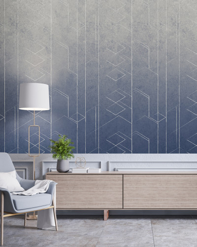 Tapet cu design geometric abstract, in nuante de albastru.