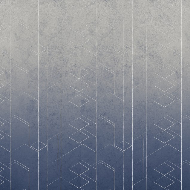 Tapet cu design geometric abstract, in nuante de albastru.