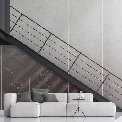 Tapet abstract gri și maro cu design geometric, perfect pentru un interior modern și sofisticat.