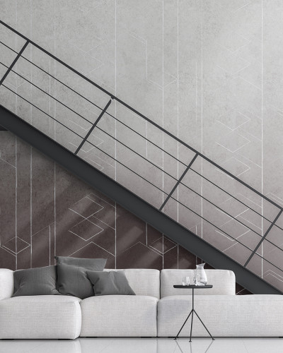 Tapet abstract gri și maro cu design geometric, perfect pentru un interior modern și sofisticat.