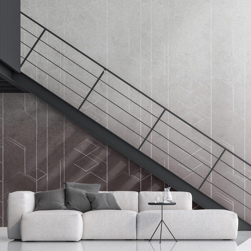 Tapet abstract gri și maro cu design geometric, perfect pentru un interior modern și sofisticat.
