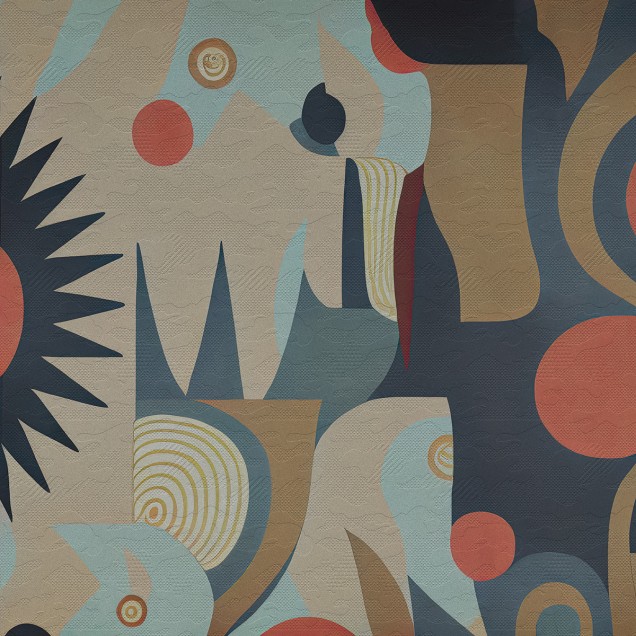 Wallpaper abstract modern cu forme geometrice, linii curbe si culori vibrante