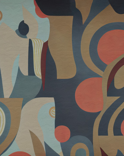 Wallpaper abstract modern cu forme geometrice, linii curbe si culori vibrante
