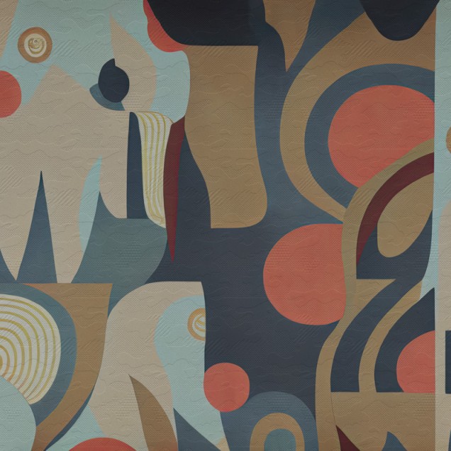 Wallpaper abstract modern cu forme geometrice, linii curbe si culori vibrante