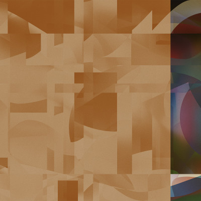 Tapet abstract cu forme geometrice suprapuse, în tonuri calde de maro și roșu.