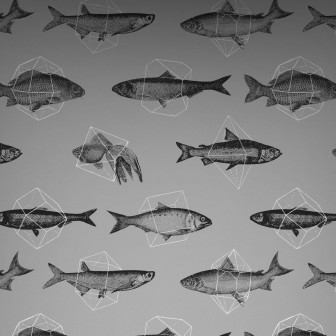 Tapet designer Fishes In Geometrics, Silver - Feathr