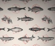 Tapet designer Fishes In Geometrics, Sand & Red - Feathr
