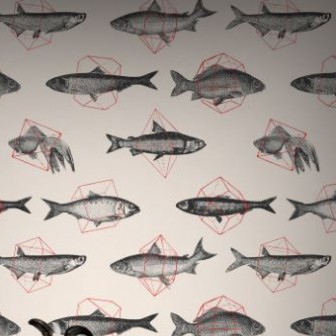Tapet designer Fishes In Geometrics, Sand & Red - Feathr