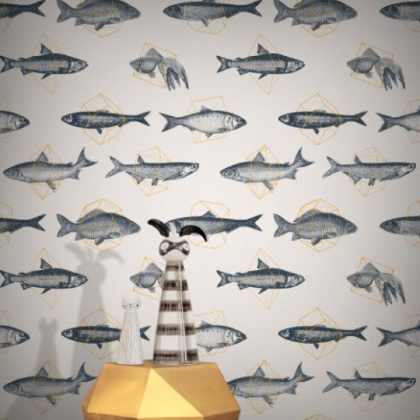 designer Fishes In Geometrics, Pale & Orange - Feathr
