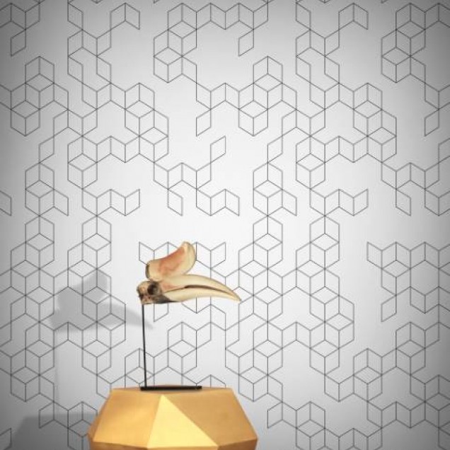 Tapet cu model geometric abstract, cu cuburi fine aranjate într-un model minimalist.