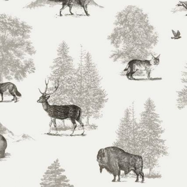 Tapet vintage cu un model delicat de animale sălbatice din pădure.
