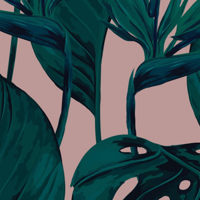 Tapet cu frunze tropicale Bird of Paradise (Tropical Leaf), Blush