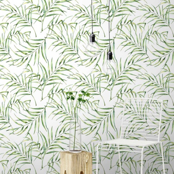 designer Palm Breeze (Watercolour Palm Leaf), Green - Feathr
