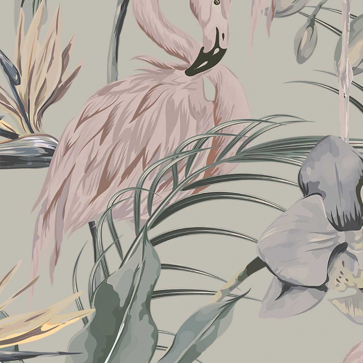 Tapet designer Tropical Shore (Tropical Flamingo), Pastel - Feathr, Tapet Exclusivist 