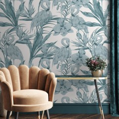 Tapet designer Tropical Shore (Tropical Flamingo), Blue - Feathr