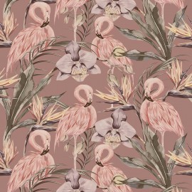 Tapet designer Tropical Shore (Tropical Flamingo), Berry - Feathr