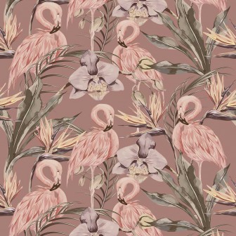 Tapet designer Tropical Shore (Tropical Flamingo), Berry - Feathr