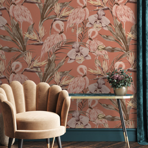 designer Tropical Shore (Tropical Flamingo), Terracotta - Feathr